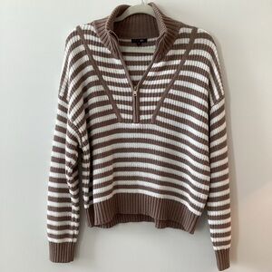 Papermoon Brown & White Striped Half-Zip Sweater